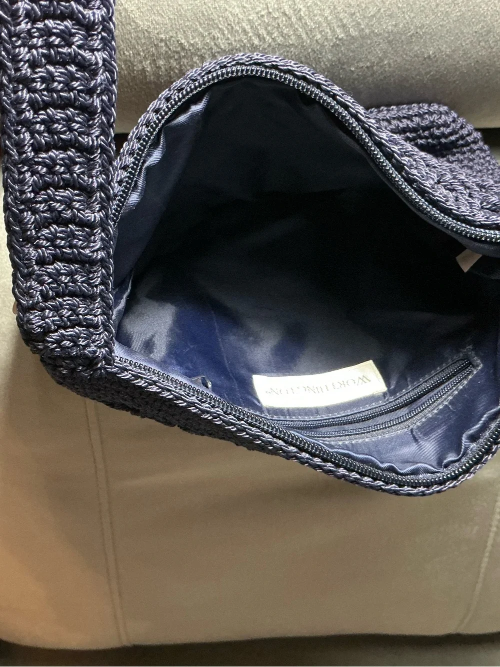 Compact Navy Knit Crossbody Bag with Textured Weave